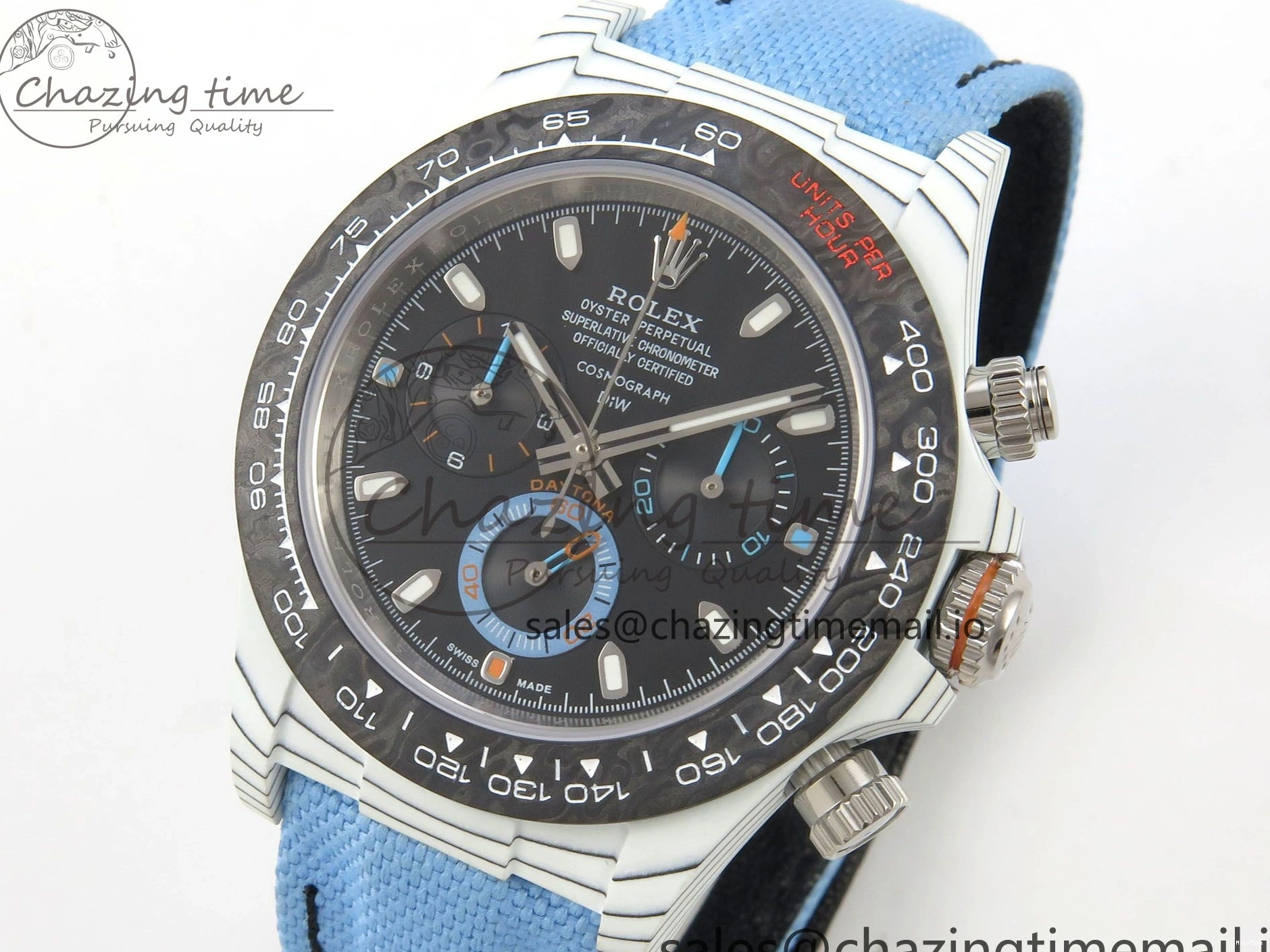 MiroTime 0403 Attractive Daytona DIW Carbon Case and Bezel DIWF Edition Black Dial on Blue Nylon Strap A 71